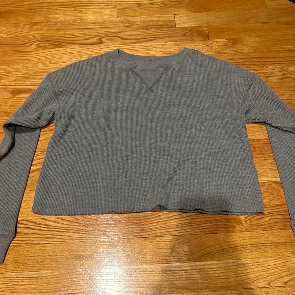 Abercrombie & Fitch Women’s Size XXS Grey Waffle Long Sleeve Cropped